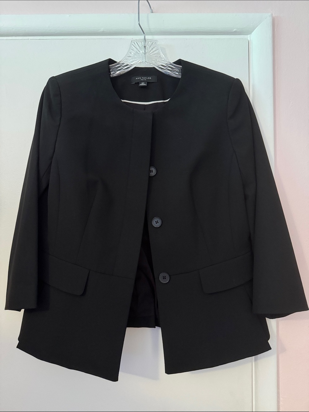 Ann Taylor Black Collarless Button Front Blazer